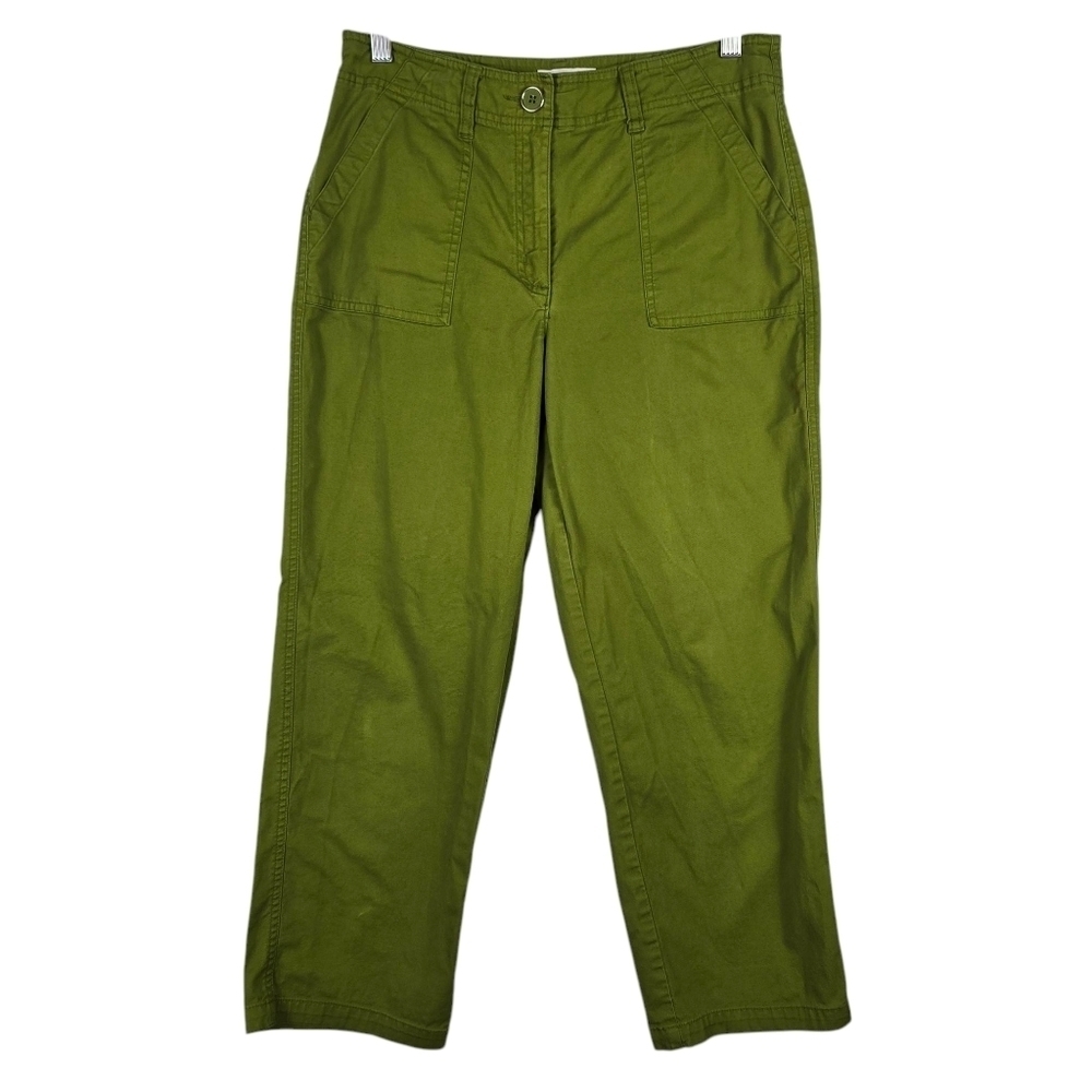 Talbots Women's Apple Green Straight Leg Pants Size 8 Stretch Cargo Boho Casual